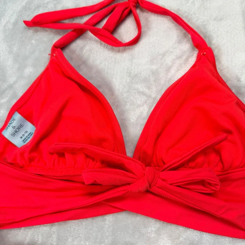 Shade & Shore Red Floral Swim Skirt and Halter Bikini Top Set Size Medium